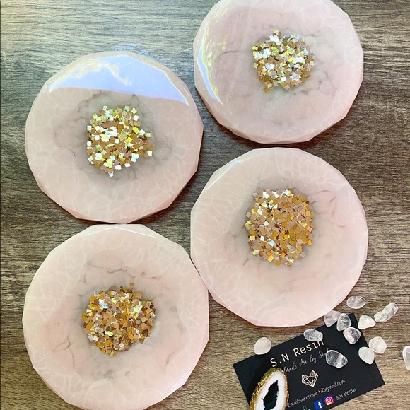 Diamond edge coasters, resin, rose quartz - Picture 2 of 7